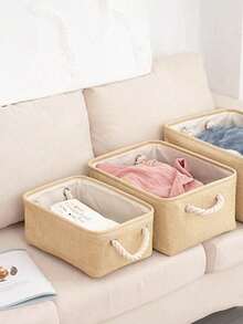 1pc Portable Foldable Fabric Storage Laundry Basket With Handles, Home Organizer Basket For Bathroom, Toilet, Laundry Room, Clothes, Sundries