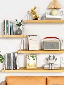 1 kệ gắn tường không cần khoan để đựng sách, cây cảnh, đồ trang trí, giá gỗ nổi để đồ trong phòng ký túc xá, nhà ở - Màu vàng - Xem 2