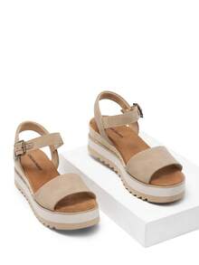 Women's Open Toe Buckle Ankle Strap Espadrille Platform Wedge Sandals - Khaki - View 3