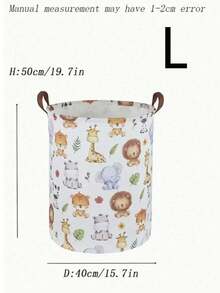 1pc Baby Room Canvas Foldable Clothes Storage Basket Cartoon Pattern With Handle Toy Box Storage Bucket Cute And Light, Suitable For Family Children's Baby Room Arrangement And Storage (Pattern Direction Random) - Multicolor - View 2