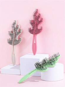 1pc Leaf Hollow Comb For Girls Portable Rib Comb Hairdressing Hair Styling Massage Comb Daily Necessities - Multicolor - View 3