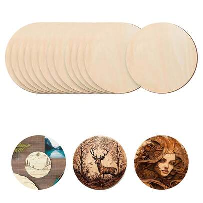 10 st/förpackning 3/5/8/10 cm träsnittskivor, gör-det-själv-laserskärning dekorativa träskivor, geometriska underlägg av poppelträ, heminredning, runda träbitar
