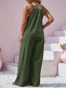 Mono informal de talla grande para mujer con bolsillos, de unicolor y holgado