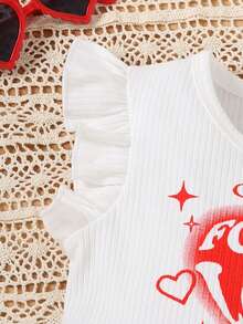 2pcs/Set Young Girls Floral Print Round Neck Top And Solid Color Bow Shorts Summer Outfit - White - View 5