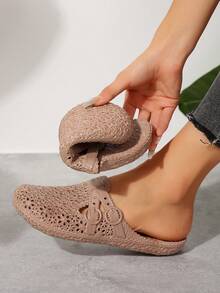 Dép lê nữ bằng nhựa PU thời trang, thoải mái, màu trơn, mũi tròn, kiểu dáng slip-on, nhẹ nhàng, chống thấm nước, cỡ lớn, đế mềm mại, dễ thương, thích hợp cho hoạt động ngoài trời, mùa hè, đi biển, nghỉ mát, dép hở mũi thoáng khí bằng nhựa PU, dép đi trong nhà cho nữ. - màu nâu - Xem 1