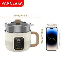 PANCERKA 1 Set de Olla Eléctrica de Capa Sencilla y Doble, 1.0 L Olla Eléctrica Multifuncional de Capa Antiadherente con Botón Mecánico Inteligente, Olla de Arroz Eléctrica para Uso Doméstico, Enchufe EU