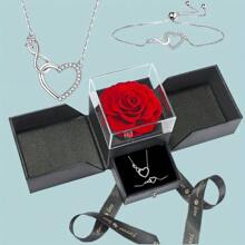 Black Premium Rose Soap Flower Gift Box, Number 8 Heart Necklace Bracelet Combination Set For Mothers, Wives, Girlfriends, Your Own Holiday Gift, Suitable For Valentine's Day, Anniversaries, Mother's Day, Thanksgiving, Christmas Gift Giving