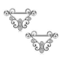 心形乳头环 14G 乳头穿孔首饰 不锈钢乳头舌环杠铃穿孔首饰 女士 14 毫米 1 对 - Silvery-2 - 查看 14