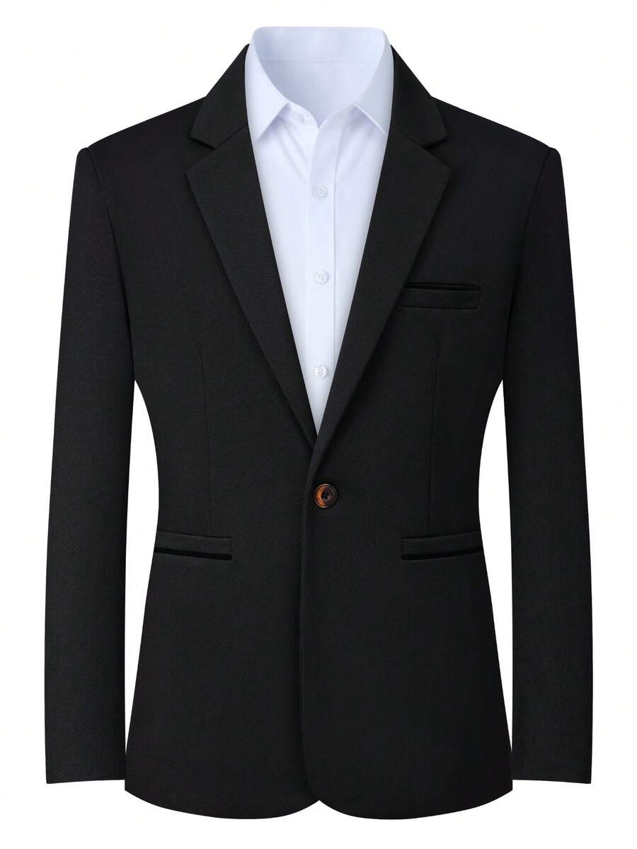 Men's Business Formal Single Button Lapel Neck Simple High-End Suit Jacket - Black - View 1