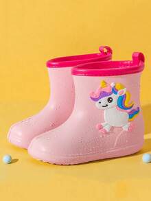 女童/儿童柔软日式时尚防滑防水鞋户外轻便雨靴，可爱男童雨靴 - 粉色 - 查看 1