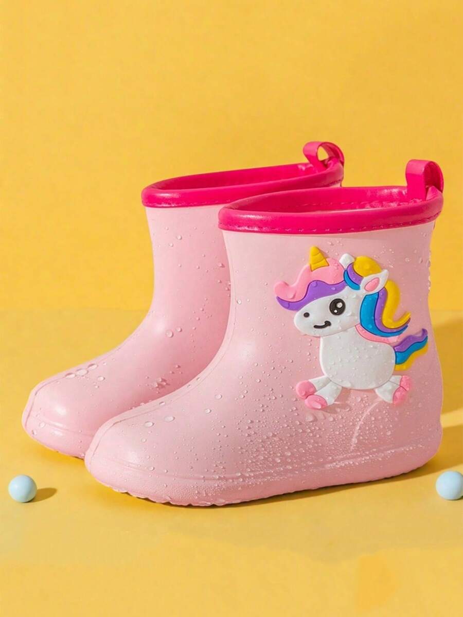 女童/儿童柔软日式时尚防滑防水鞋户外轻便雨靴，可爱男童雨靴 - 粉色 - 查看 1