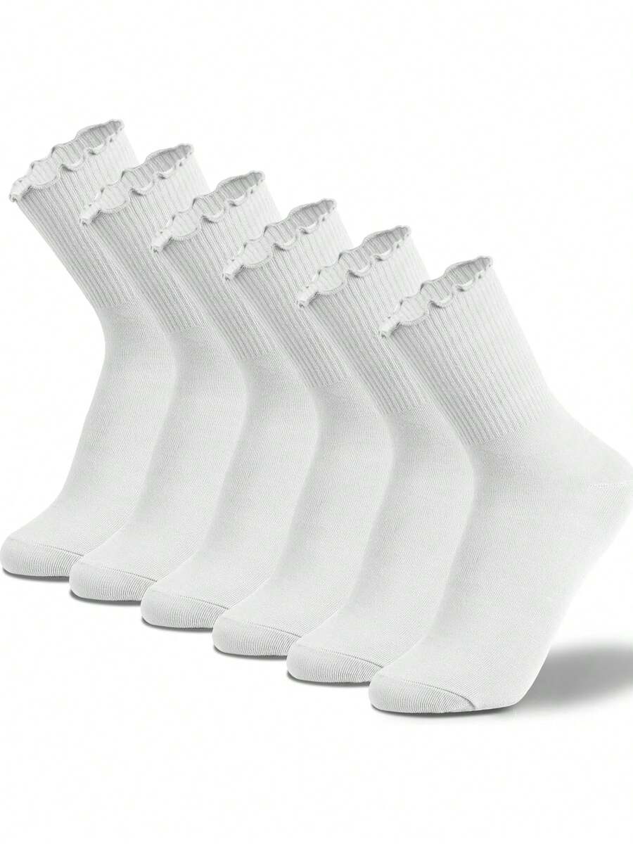 6 Pairs Of Ruffle Socks Women, Cute Breathable Casual  Ruffle Ankle Socks - 6 Pairs White6 - View 1