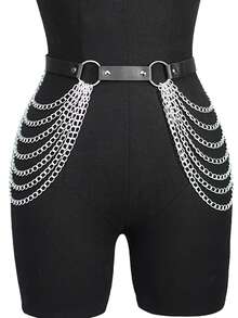 2pcs/1pc Women Full Body Leather Harness Belt,Waistband Clothing Decoration For Underwear Body Accessories,Suitable For Couple Valentine's Day Daily Wear - Black - View 11