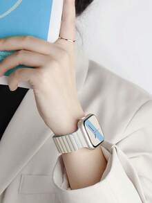 1 件男女时尚休闲磁性硅胶表带可调节防水腕带,适用于 表带 38/40/41/42/44/45/46/49 毫米,适用于 Series Ultra/SE/11/10/9/8/7/6/5/4/3/2/1,智能手表配件 - 古董白拼薄霧藍(無手錶) - 查看 3