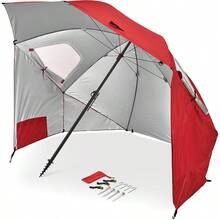‎61 X 4.4 X 2.8 Inches 9-Foot Umbrella - Heavy-Duty 1.25" Center Pole & Twist Handle Auger - UPF 50+ Sun Protection - Privacy Side Panels, Zippered Windows & 2 Interior Pockets ,Red - Red - View 1