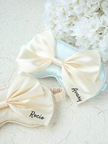 2PCS Personalized Name Bow Eye Mask A Eye Mask With A Storage Bag Custom Sleep Mask Personalized Silky Soft Satin Eyemask Wedding Favor Lustrous Imitation Silk Satin Cute Bow Knot Sleep Mask Set Wedding Favors Gift For Women Best Bridesmaid Gift Bridal Party Gift - Multicolor - View 9