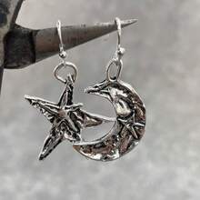 Hoa tai bạc hình mặt trăng và ngôi sao phong cách Boho cổ điển dành cho phụ nữ Hoa tai thả bạc độc đáo Trang sức dự tiệc hàng ngày Quà tặng sinh nhật kỷ niệm Ngày của Mẹ - Bạc - Xem 3