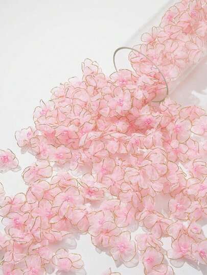 20 piezas de flores pequeñas con borde dorado de 5 pétalos cosidas a mano con malla de perlas, para decorar adornos para la cabeza y prendas de vestir