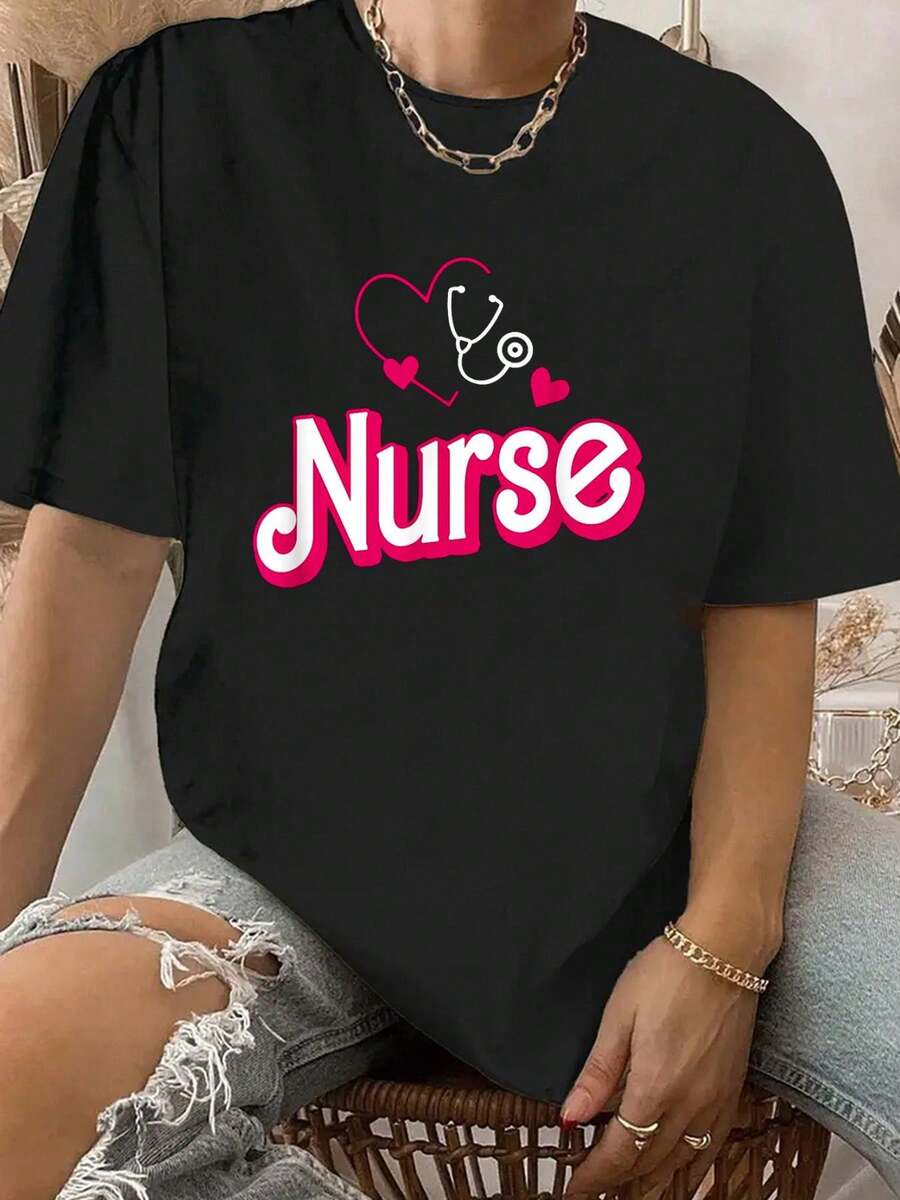 Retro Nurse Gifts Nurse Week Gifts Womens Funny Nurse T-Shirt - 100% Cotton Short Sleeve, Summer & Spring Essential - Women's Clothing Printed Graphic Tee For T-Shirt Lovers - màu đen - Xem 1