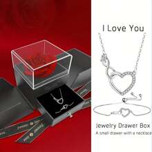 Black Premium Rose Soap Flower Gift Box, Number 8 Heart Necklace Bracelet Combination Set For Mothers, Wives, Girlfriends, Your Own Holiday Gift, Suitable For Valentine's Day, Anniversaries, Mother's Day, Thanksgiving, Christmas Gift Giving