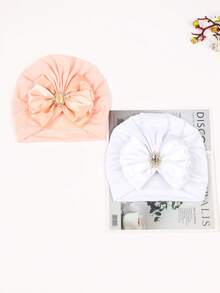 Gorro de niños con gemas de colores, decoración de lazo tridimensional de doble capa, gorra elástica tejida a mano a prueba de viento, gorro lindo para niñas pequeñas, adecuado para juegos al aire libre, fiestas y estilo diario