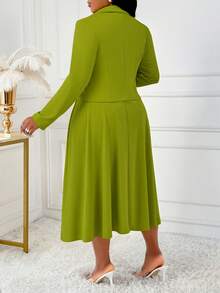 2025 Autumn/Winter Plus Size Women's Cardigan Suit Jacket Two Pieces Set, Suitable For Commuting, Business, And Everyday Outdoor Wear - Green - View 3