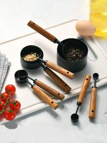 4/8Pcs Stainless Steel Measuring Cups And Spoons Set With Wooden Handle, Multiple Colors - Versatile Cooking And Baking Tools - Measuring Cups Set With Graduations - Kitchen Essentials, Food, Cooking, Travel, Kitchen Supplies, Kitchen Utensils. Multiple Colors, Multiple Sizes, Stackable Storage To Meet Your Different Needs