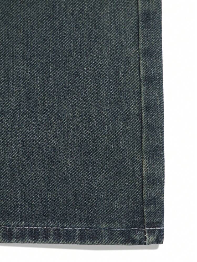 Quần jeans nam ống rộng màu đen bạc màu theo phong cách vintage Y2K, dáng suông thoải mái, món quà hoàn hảo cho chồng hoặc bạn trai. - Rửa tối - Xem 7