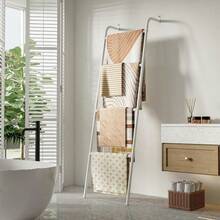 4-Layer Towel Racks Blanket Ladder  Wall-Leaning Blanket Holder Decorative Display Metal Ladder Shelf Stand  Hanging Organiser Hangable