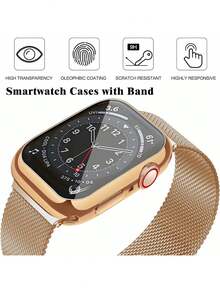 Huastonband Compatible Band And Case Set, 2pcs Rose Gold Stainless Steel Breathable Adjustable Mesh Band + PC Soft Material Anti-Collision Gold Watch Protective Case With Screen Protector For Series SE S10/S9/S8/S7/S6/S5/S4 38mm/40mm/41mm/42mm/44mm/45mm Men's And Women's Smart Watch Accessories, Men's And Women's Accessories For Summer Beach, Party, Holiday Gift - Rose Gold - View 6
