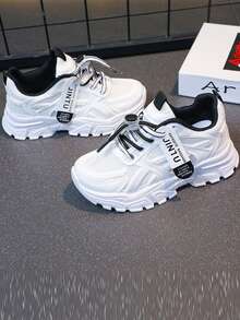 1 双女童厚底运动鞋，2025 新款休闲软底白鞋，适合户外活动、学校和派对，适合春秋季节 - 黑色 - 查看 4