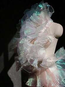 1pc-3Yards Iridescent Organza Ombre Ruffle Mermaid Dress Hem Trim, Ruffle Lace Edging Accessory - Multicolor - View 3