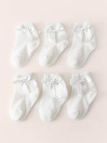 6 perechi de șosete adorabili pentru bebeluși cu fundă și dantelă - șosete super moi pentru fetițe mici, șosete drăguțe pentru fetițe (0-36 luni)