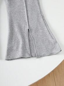 2 件装女婴时尚不对称下摆圆领上衣和喇叭开衩裤套装