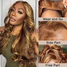 WALSDI 13x4 13x4 蕾丝前部 4x4 5x5 预剪、无胶混合假发 人发混合发 200% 密度 可穿戴 波浪卷发 10-36 英寸 4/27 蜂蜜金色渐变 - 预拔 高清透明混合 人发混合发 纤维假发 适合女性初学者 10-14 英寸鲍勃假发