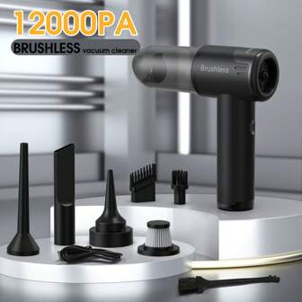 PANCERKA Aspiradora sin escobillas, aspiradora de mano inalámbrica portátil de 12000PA, con múltiples boquillas, aspiradora compacta para coche, hogar y mascotas con herramienta para rendijas, para coche, hogar, mascotas, oficina