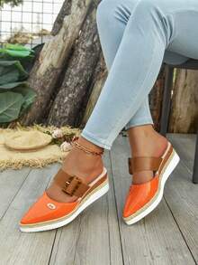 Women Plus Size Slip-On Linen Rope Wedges Sandals, Versatile & Lightweight European Style, Elegant Platform,Mule Shoes - Orange - View 5