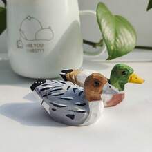 手工制作的木制绿头鸭雕像 - 男性和女性，彩绘动物雕塑，家居装饰，艺术收藏，完美的情人节或周年纪念礼物 - 彩色 - 查看 4