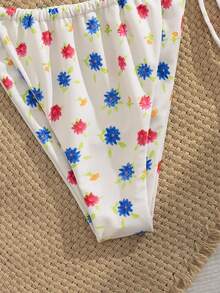 Costume da bagno bikini sexy da donna con spalline alla halter, set di 2 pezzi, adatto per vacanze al mare estive - Multicolore - Visualizzare 5