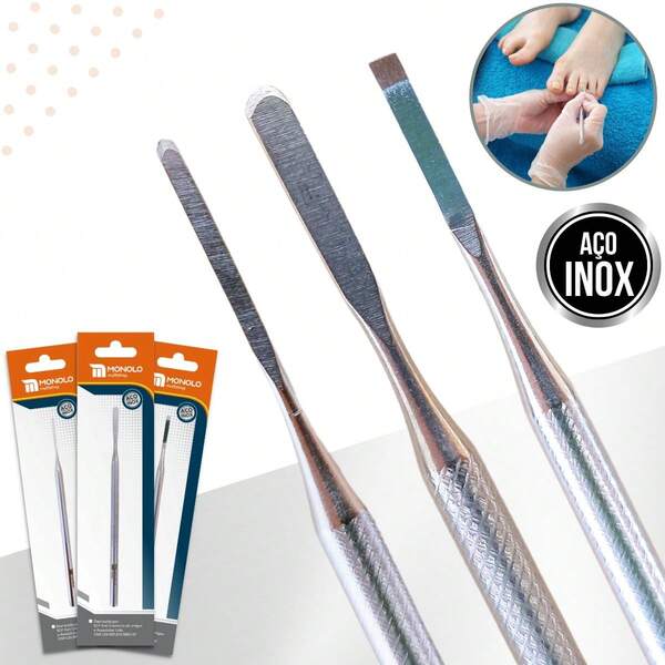 MONOLO Kit 3 Bisturis Podólogo Desencravador Formão Unha Pedicure Manicure Aço Inox Profissional