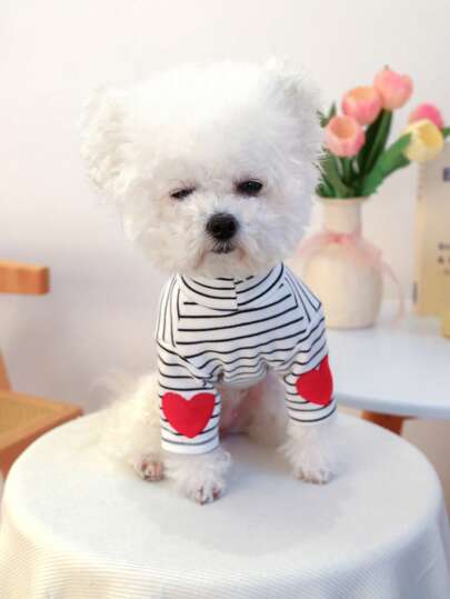 PETCIRCLE 1 pezzo di abbigliamento per animali domestici per cani piccoli e cuccioli, maglietta intima a righe bianche e nere con disegno carino a cuore