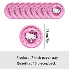 Sanrio Suministros para fiestas de cumpleaños temáticas de Anime Hello Kitty en color rosa, decoraciones de Año Nuevo como banderines, bolsas de regalo, vasos, platos y pañuelos desechables de papel