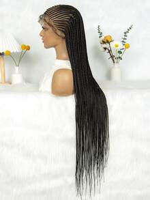 Fashionable Braided Synthetic Lace Front Wig, Beginner-Friendly Design, Heat Resistant For Women - màu đen - Xem 3
