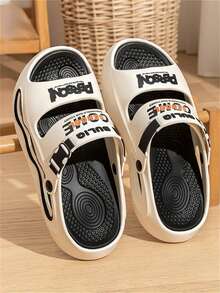 Men's White Sports English Text Print Colorblock Fashion Sandals, Suitable For Vacation & Outdoor - Light White - View 5