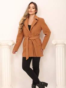 OVERALL PARKA COAT IN WOOL STYLISH COMFORTABLE SUPER WARM PREMIUM PIECE MODERN CASUAL TOP - Camel - Ver 2