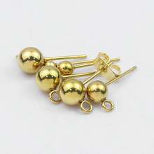 10pcs Stainless Steel Round Ball Earrings Post And Backs, Suitable For DIY Jewelry Making - Gold [BXG63] - View 6