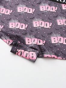 Dircho 5 件女式哥特式万圣节粉色卡顿哥特式字母和蜘蛛网全身印花撞色绑带平角裤，舒适柔软弹力腰部贴身内裤，女士内衣 - 彩色 - 查看 7