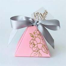 10/50pcs Triangle Gift Box With Gold Foil Print, Wedding Box With Card And Ribbons, Party, Anniversary, Valentine's Day Gift
