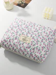 1 PC Pink And Purple Small Floral Quilted Bag Make Up Bag,Fashionable And Casual Large Capacity Portable Zipper Makeup Bags,Travel And Vacation Essentials Cosmetic Bags For Sanitary Napkins,Pouch Pads,Wired Earphones,Headphones,Charger,Lipsticks,Cosmetics,Perfume,Skin Care And Beauty Products,Home Decor,For Mom,Women,Nurses,Students,School Girls,Keys,Holiday Gifts