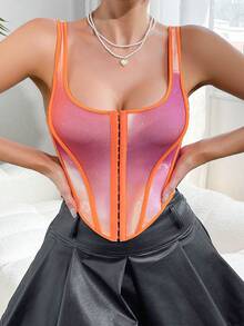 EZNV 1pc Women's New Style Tight Fit Bustier Top, Retro Palace Front Button Tight Fit Corset Top - Orange - View 4